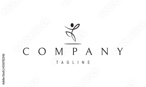 Vector logo on which an abstract image of a dancing man in a linear style.
