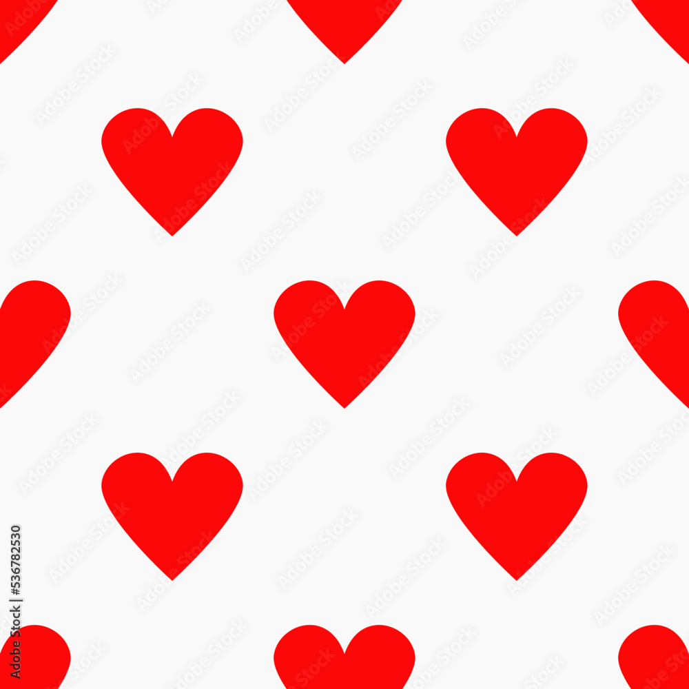 Red hearts on white background and pattern.