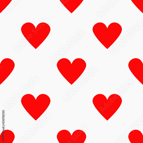 Red hearts on white background and pattern.