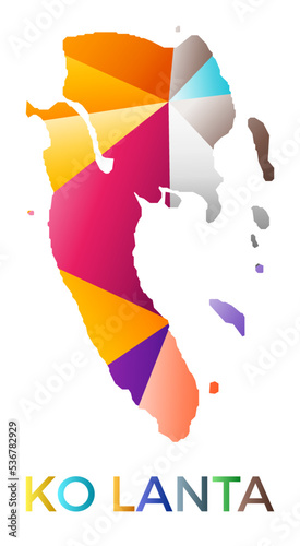 Bright colored Ko Lanta shape. Multicolor geometric style island logo. Modern trendy design. Attractive vector illustration.