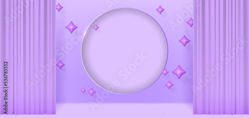Theatrical stage. Realistic 3d stage with theatre curtain. Entertaiment scene background