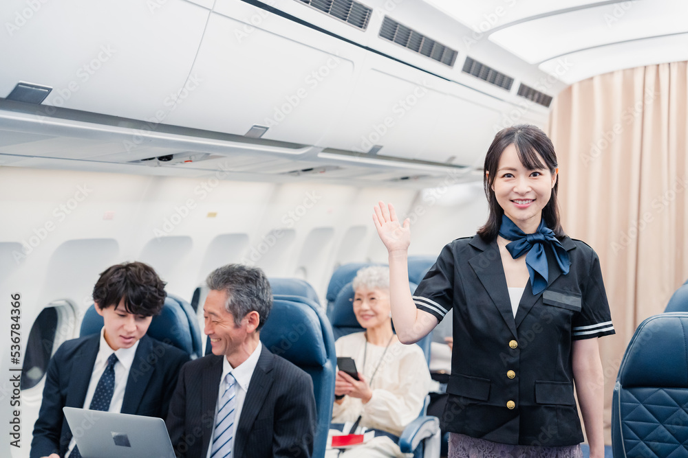 飛行機の機内で過ごす乗客 Stock 写真 | Adobe Stock