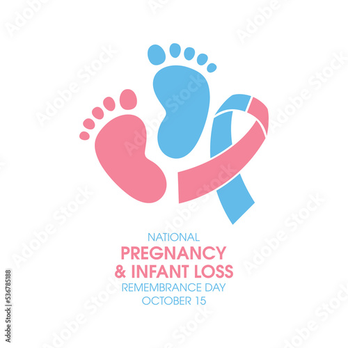 National Pregnancy and Infant Loss Remembrance Day vector. Baby footprint with pink-blue awareness ribbon icon vector. Remembrance day for miscarriage and pregnancy loss vector. October 15 photo