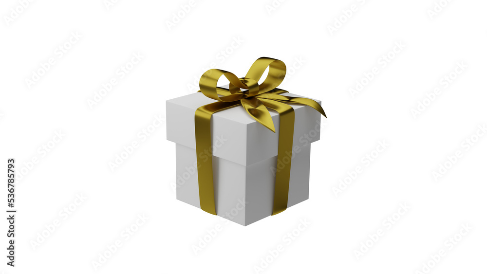 Fototapeta premium White gift box wrapped gold ribbon, 3d render, 3d illustration