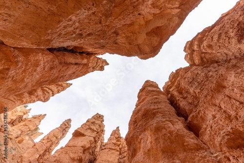 Low angle shot of canyon layers in Bryce Canyon National Park, USA