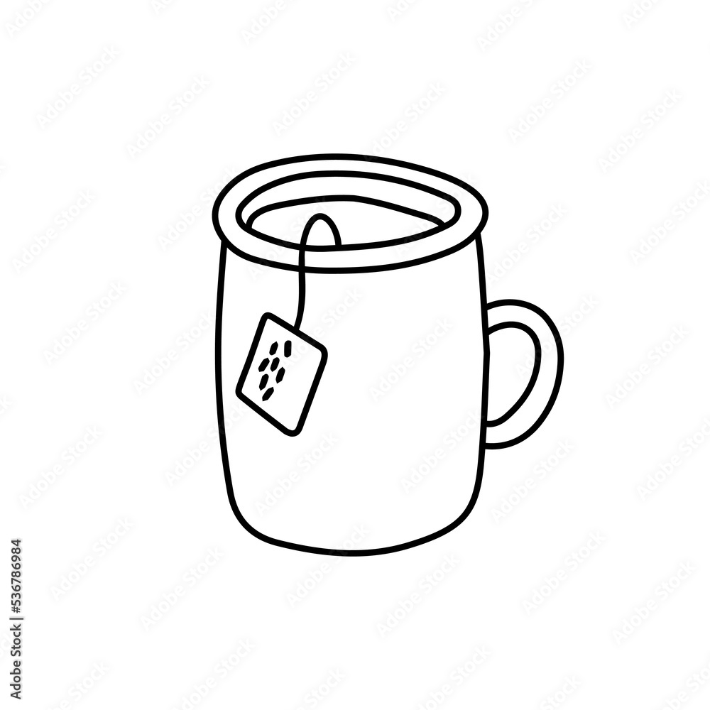 Vector hand drawn doodle illustration of a cup of tea. Cozy winter evening at home. Vector hand drawn doodle illustration of a cup of tea. Cozy winter evening at home.