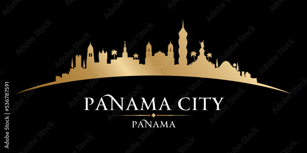 Panama city silhouette black background