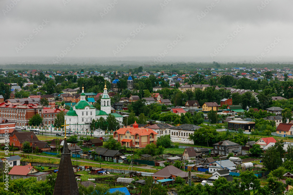 Tabolsk, Russia - June 13, 2022: View of the city of Tobolsk from the Tobolsk Kremlin on Alafei Hill