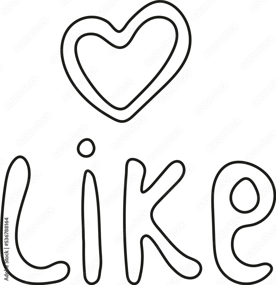illustration lettering like and heart. illustration lettering like and heart.