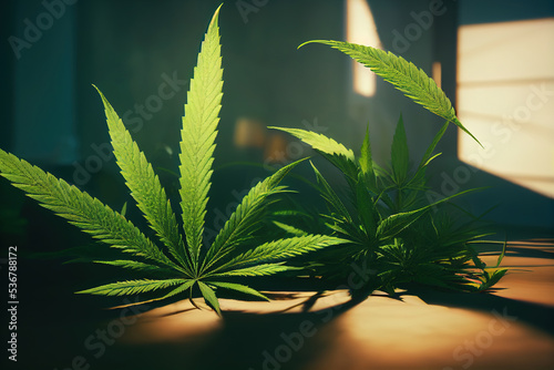 Marijuana leaves cannabis leaf on a dark background photo