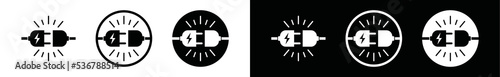 Electric socket with plug power icon vector set. Plug-in or jack power symbol illustration. Connection and disconnection sign or concept of 404 error connection, page not found.	
