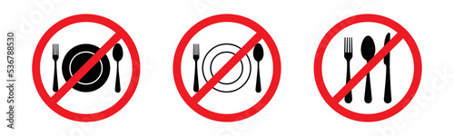 Forbidden eat icon vector. No eating sign. Warning  reminder  caution  notice  attention  restriction for eating in this area. 