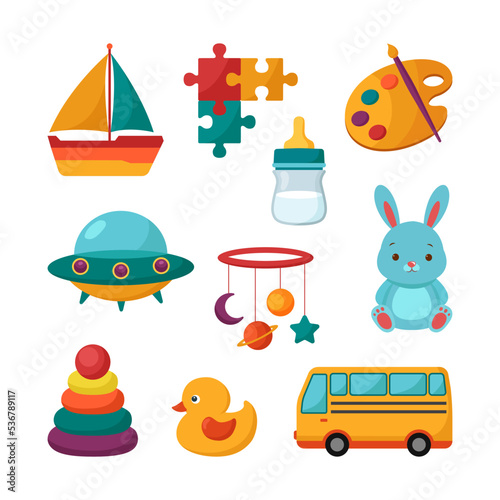 different bright color baby toys and element for study and play object element