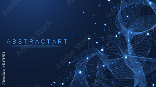 Technology abstract lines and dots connection background. Connection digital data and big data concept. Digital data visualization. Vector illustration