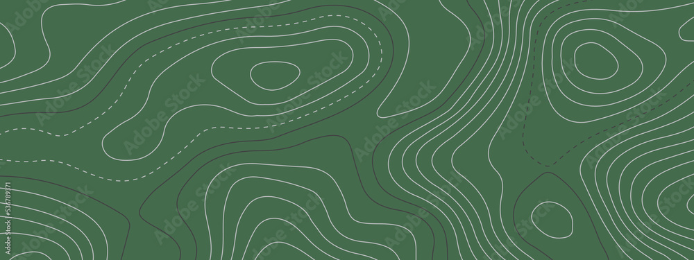 Soft green and white wavy abstract topographic map contour, lines Pattern background. Topographic map and landscape terrain texture grid. Wavy banner and color geometric form. Vector illustration.