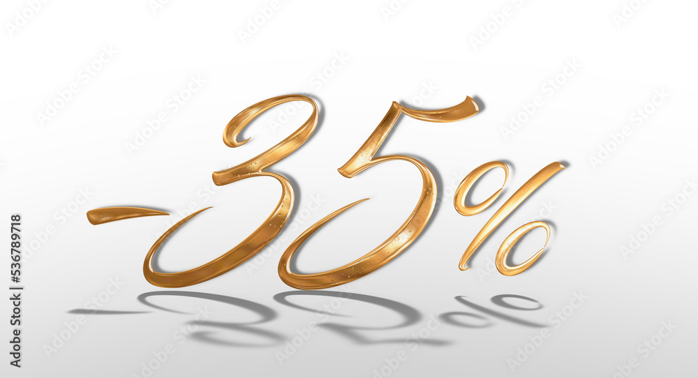 3d illustration Realistic golden text 35 percent discount number. 3d illustration Realistic golden text 35 percent discount number.