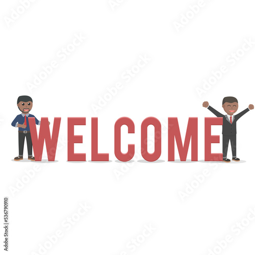 business african welcome character with text