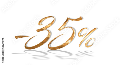 3d illustration Realistic golden text 35 percent discount number png