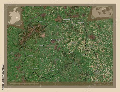 Laoighis, Ireland. High-res satellite. Labelled points of cities photo