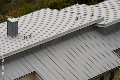 Architecture modern roof made of titanium zinc bird's eye view photo