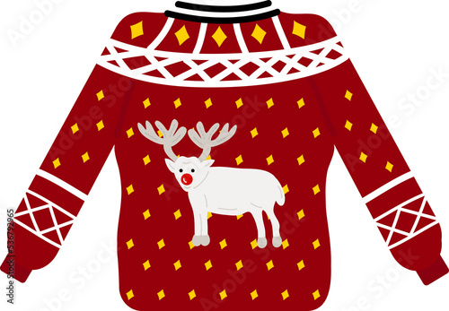 Christmas sweater. Garlands, flags, labels, bubbles, ribbons and stickers. Collection of Merry Christmas decorative icons.