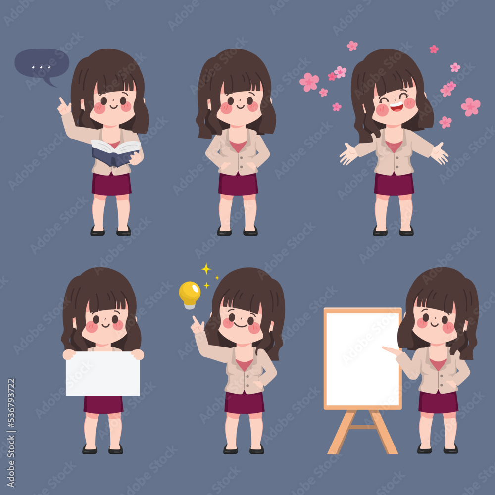 Cute cartoon Business woman character office in different pose. Cute cartoon Business woman character office in different pose.