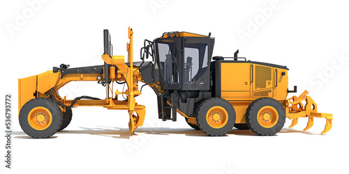Motor Grader heavy construction machinery 3D rendering on white background photo