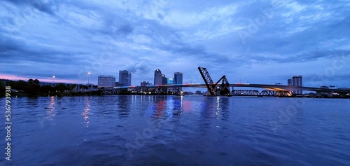 city skyline at sunset