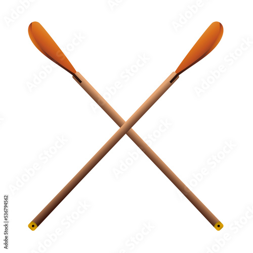 Crossed oars in realistic style. Canoe paddles. Colorful vector illustration isolated on white background.