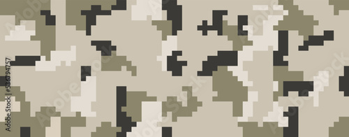 Digital pixel camouflage seamless pattern for your design. Brown and green color soldiers camo, desert disguise background. Vector texture 