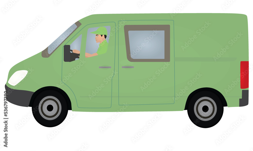 Man driving mini van. vector