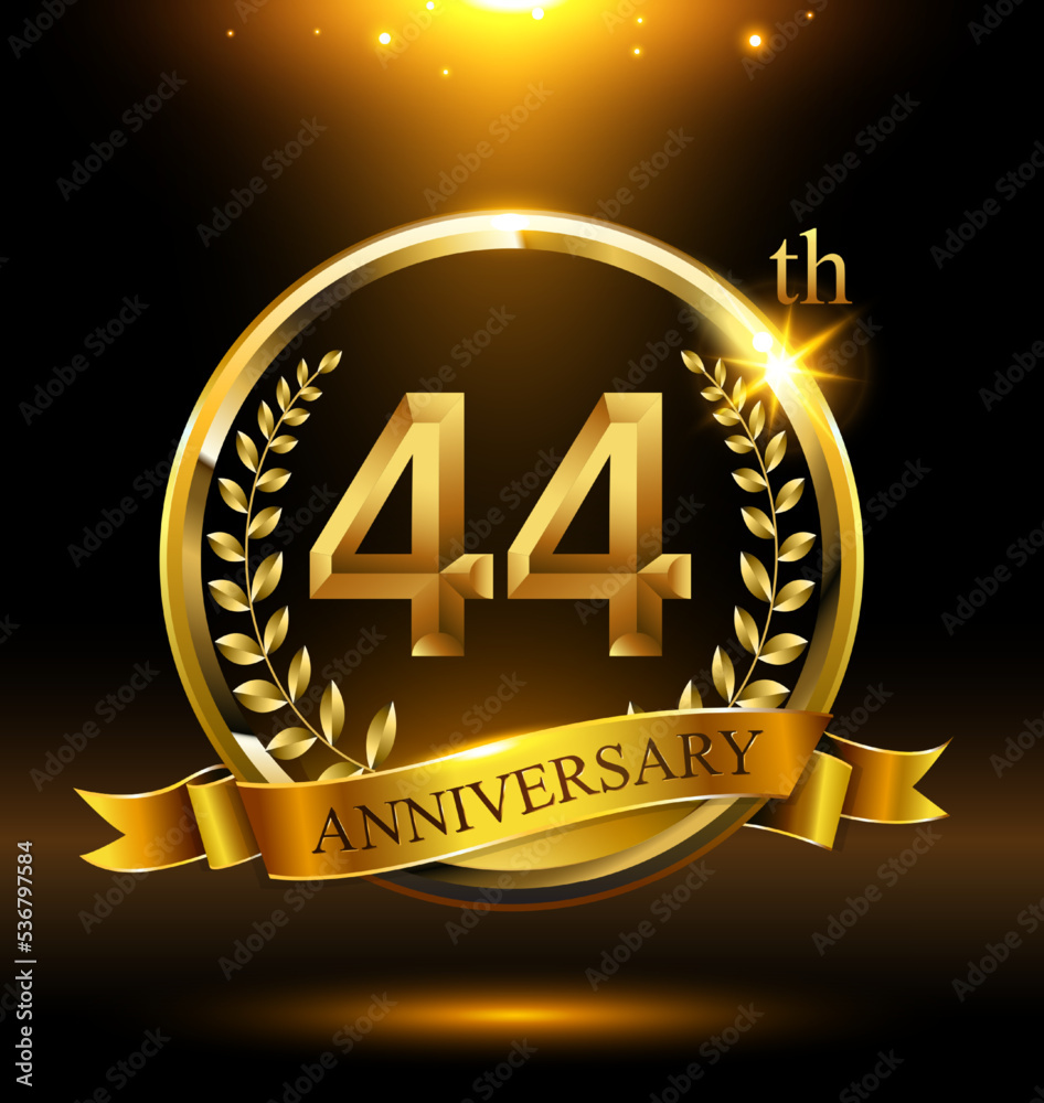 44th golden anniversary logo with ring and ribbon, laurel wreath 44th golden anniversary logo with ring and ribbon, laurel wreath