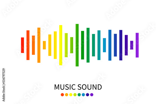 Rainbow colorful sound wave on white background. Audio Music signal symbol. Music pulse player beat icon. Vector illustration in flat design.