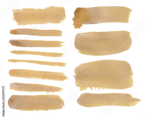 Golden Color watercolor brush vector set, vector gold stock brush set with grunge. 