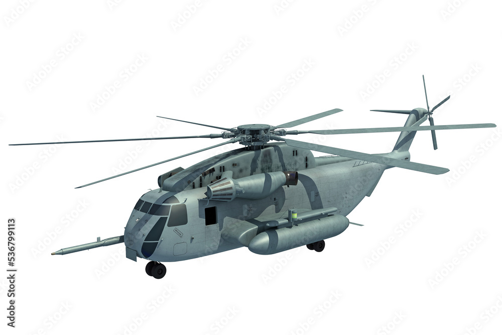 Military transport helicopter 3D rendering on white background