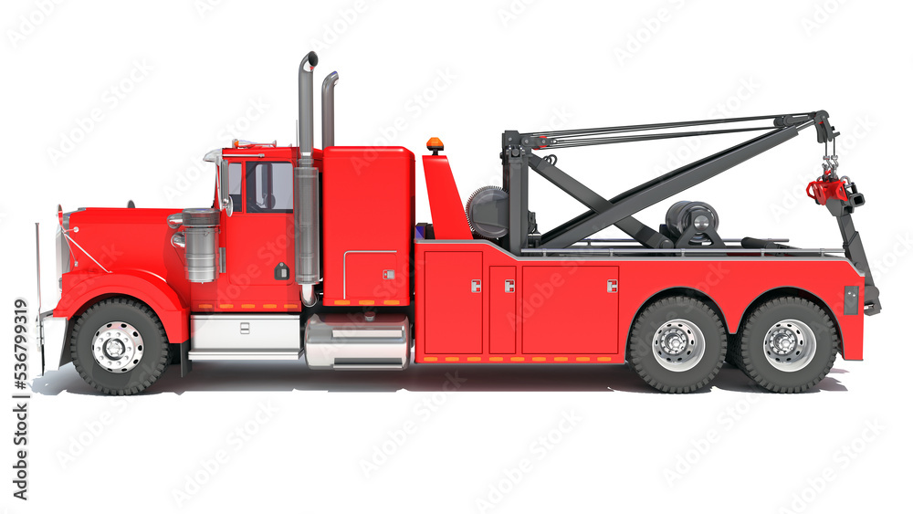 Naklejka premium Recovery Service Tow Truck 3D rendering on white background