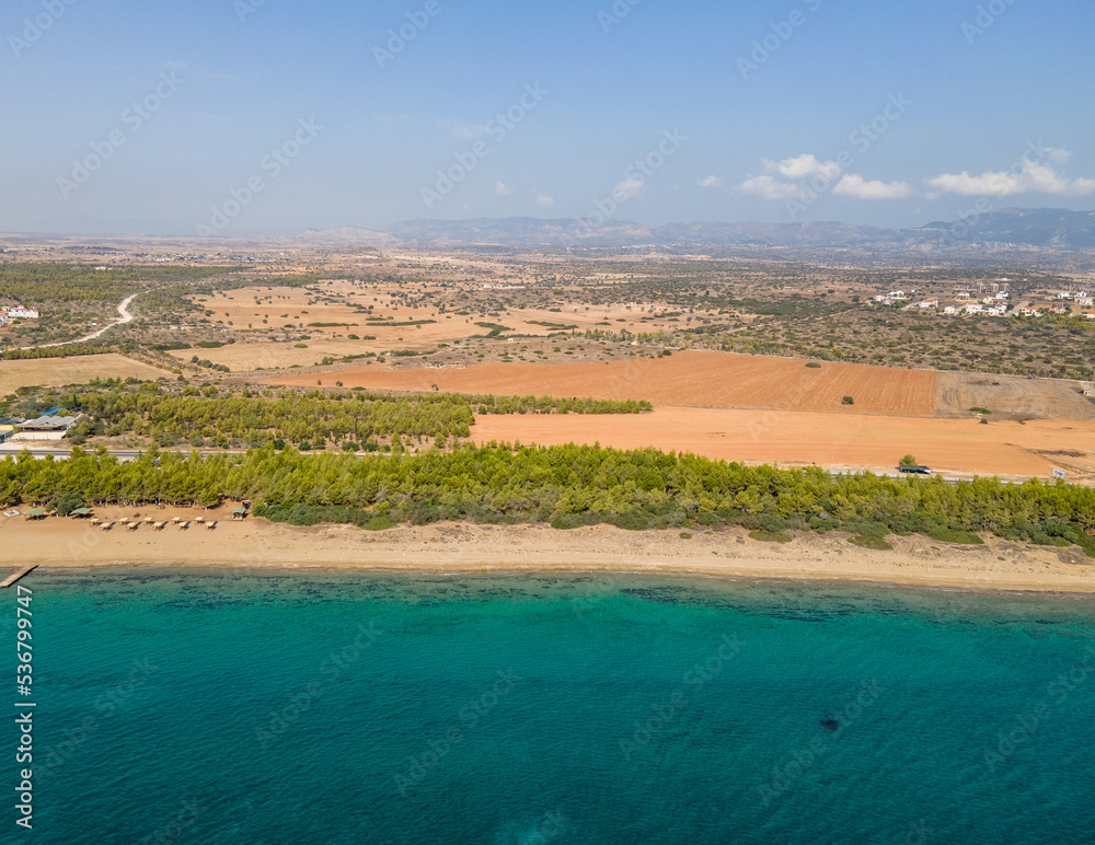 Marine background. Top view from a drone. Mediterranean Sea of ​​Cyprus. Exotic water landscape. Natural tropical paradise.