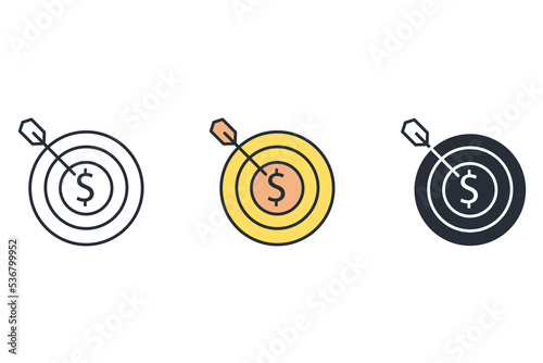 dollar bullseye thin line icons. Vector illustration isolated on white. Editable stroke
