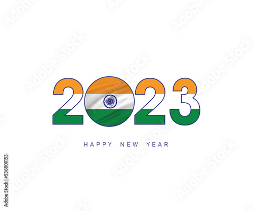The new year 2023 with the Indian flag and symbol, 2023 Happy New Year India logo text design, It can use the calendar, Wish card, Poster, Banner, Print and Digital media, etc. Vector illustration