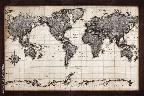 Ancient geography background with ancient world map in frame