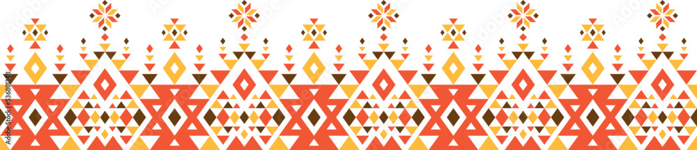 Native boho tribal aztec pattern. Ikat style ethnic embroidery seamless border template. Gypsy geometric motif, mexico or african tidy vector print