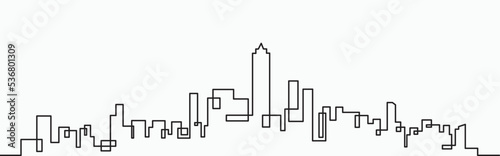Modern City Skyline continuous outline drawing on white background.