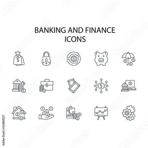 banking and finance thin line icons. Vector illustration isolated on white. Editable stroke