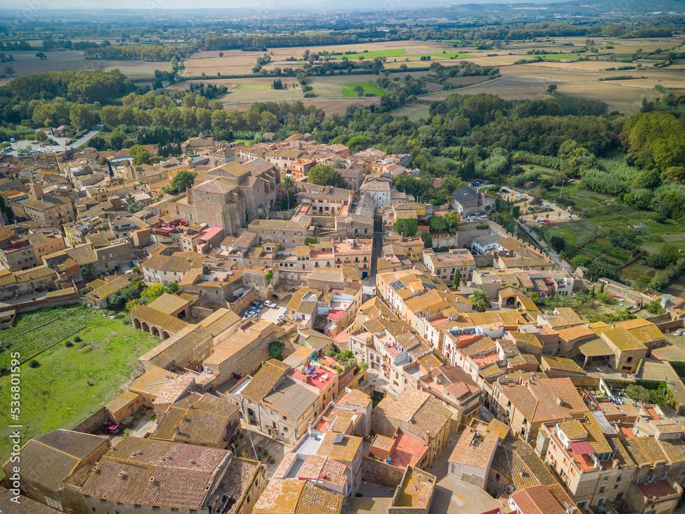 Peralada small medieval Spanish town on the Costa Brava in Girona aerial images castle winery
