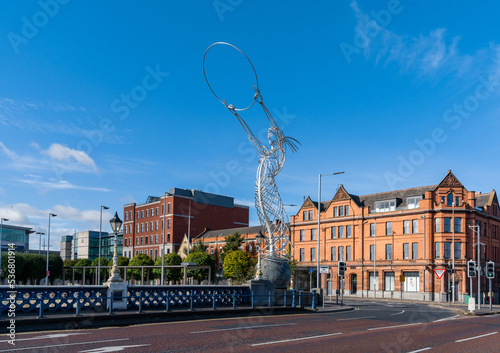 view of the Beacon of Hope or Nuala with the Hula statue in downtown Belfast