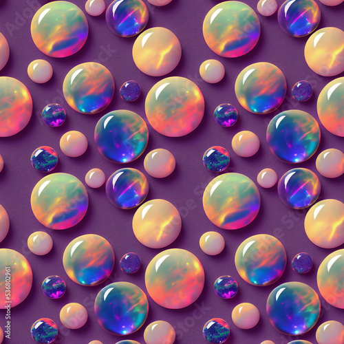 Seamless pattern of round gemstones, bright and shiny gems, abstract background, 3d illustration