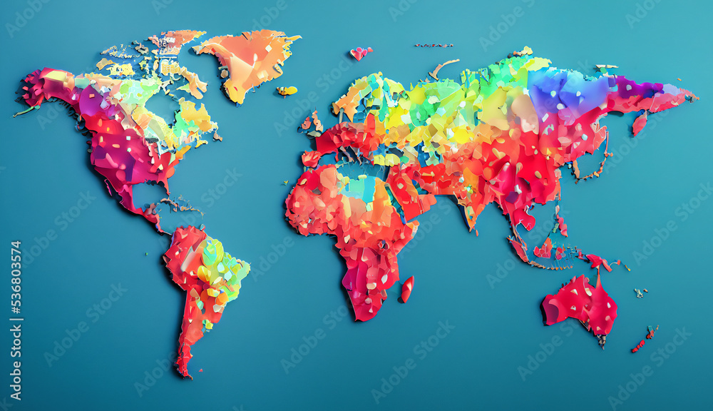 Fototapeta premium World map of colored flower petals