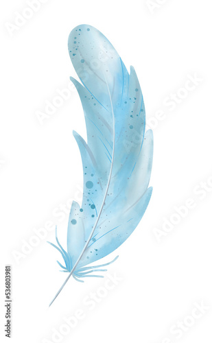 Watercolor blue boho feather