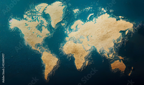 Spectacular realistic world map, geological planisphere, for poster and interior decoration photo