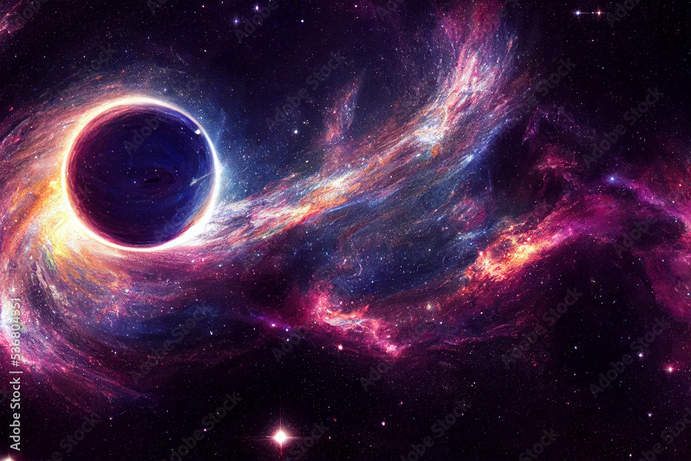 Obraz premium planet in space with stars with black hole concept